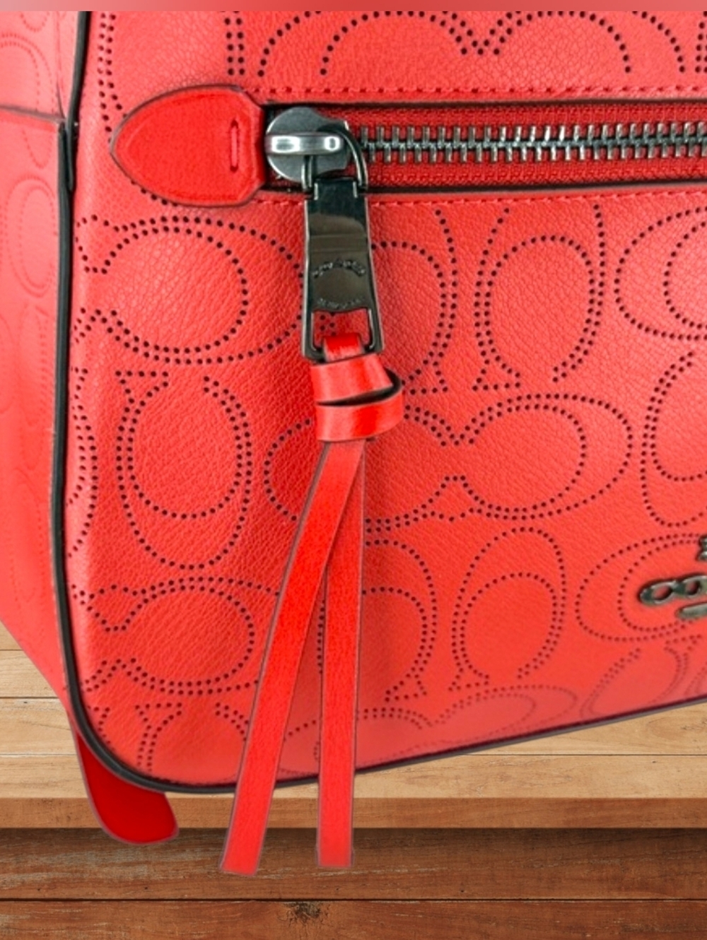 Coach Jordyn Perforated Leather Backpack Miami Red NWOT $450 Retail - Picture 15 of 16